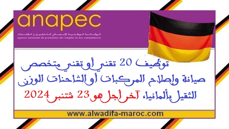 الأنابيك - سكيلز: توظيف 20 تقني أو تقني متخصص صيانة وإصلاح المركبات أو الشاحنات الوزن الثقيل بألمانيا، آخر أجل هو 23 شتنبر 2024