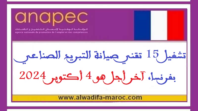 الوكالة الوطنية لإنعاش التشغيل والكفاءات: تشغيل 15 تقني صيانة التبريد الصناعي بفرنسا، آخر أجل هو 4 أكتوبر 2024