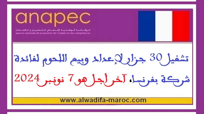 الوكالة الوطنية لإنعاش التشغيل والكفاءات: تشغيل 30 جزار لإعداد وبيع اللحوم لفائدة شركة بفرنسا، آخر أجل هو 7 نونبر 2024