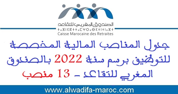 الصندوق المغربي للتقاعد: جدول المناصب المالية المخصصة للتوظيف برسم سنة 2022 بالصندوق المغربي للتقاعد - 13 منصب 