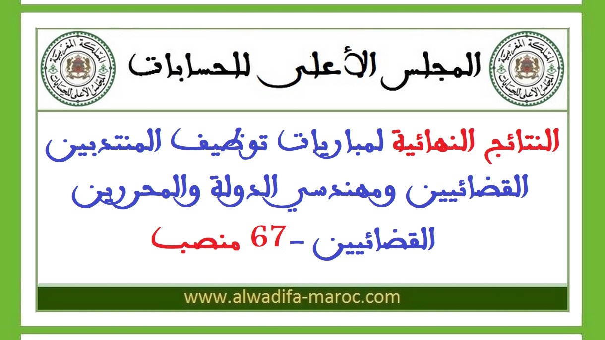 المجلس الأعلى للحسابات: النتائج النهائية لمباريات توظيف المنتدبين القضائيين ومهندسي الدولة والمحررين القضائيين -67 منصب