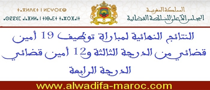 المجلس الأعلى للسلطة القضائية: النتائج النهائية لمباراة توظيف 19 أمين قضائي من الدرجة الثالثة و12 أمين قضائي الدرجة الرابعة