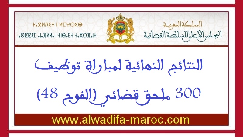 المجلس الأعلى للسلطة القضائية: النتائج النهائية لمباراة توظيف 300 ملحق قضائي (الفوج 48)