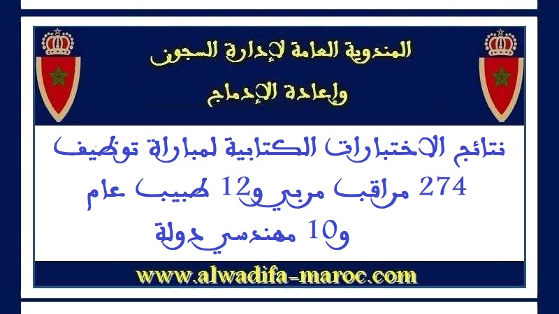 المندوبية العامة لإدارة السجون وإعادة الإدماج: نتائج الاختبارات الكتابية لمباراة توظيف 274 مراقب مربي و12 طبيب عام و10 مهندسي دولة