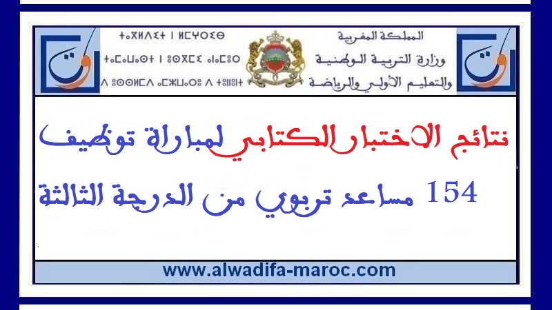 وزارة التربية الوطنية والتعليم الأولي والرياضة: نتائج الاختبار الكتابي لمباراة توظيف 154 مساعد تربوي من الدرجة الثالثة
