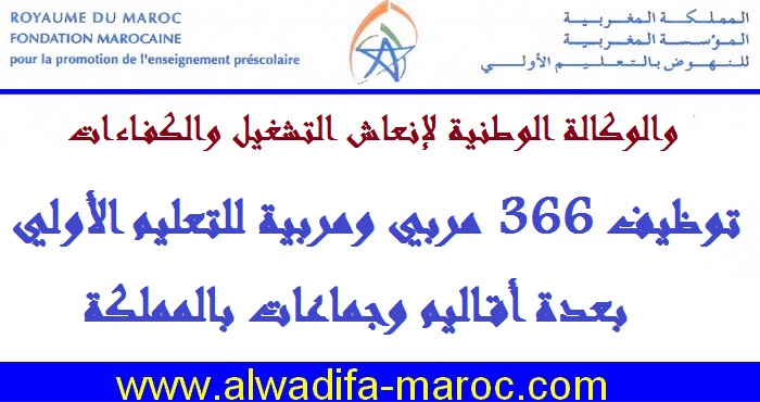 المؤسسة المغربية للنهوض بالتعليم الأولي والأنابيك: توظيف 366 مربي ومربية للتعليم الأولي بعدة أقاليم وجماعات بالمملكة
