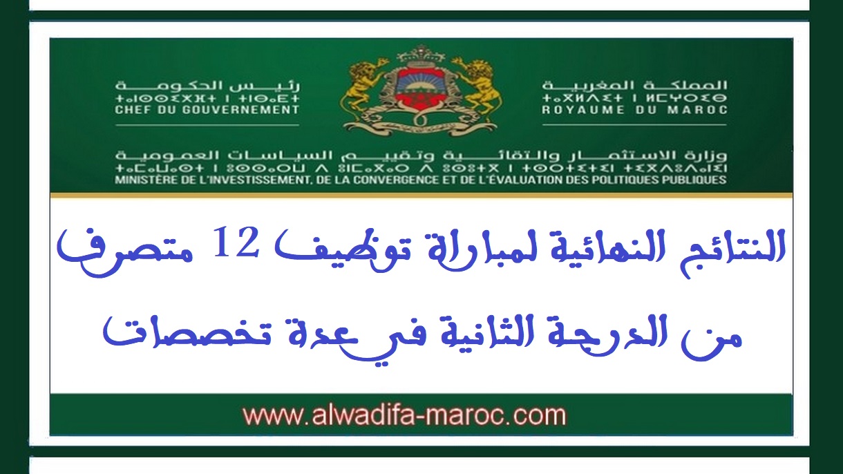 وزارة الاستثمار والتقائية وتقييم السياسات العمومية: النتائج النهائية لمباراة توظيف 12 متصرف من الدرجة الثانية في عدة تخصصات