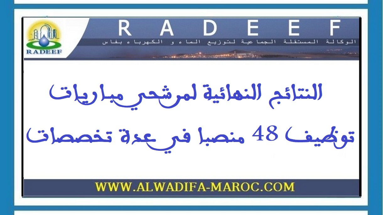 الوكالة المستقلة الجماعية لتوزيع الماء والكهرباء بفاس: النتائج النهائية لمرشحي مباريات توظيف 48 منصبا في عدة تخصصات