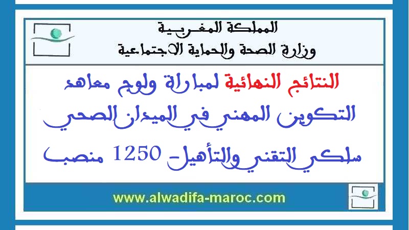 وزارة الصحة والحماية الاجتماعية: النتائج النهائية لمباراة ولوج معاهد التكوين المهني في الميدان الصحي سلكي التقني والتأهيل- 1250 منصب