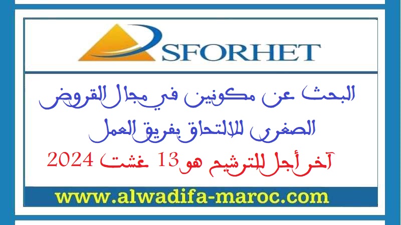 سفوريت: البحث عن مكونين في مجال القروض الصغرى للالتحاق بفريق العمل، آخر أجل للترشيح هو 13 غشت 2024